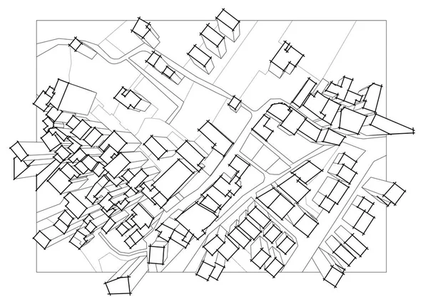 Carte cadastrale imaginaire du territoire avec bâtiments 3D, champs , — Photo