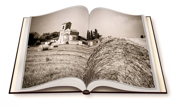 Toskania romańskiego kościoła otoczony polem pszenicy na otwartym — Zdjęcie stockowe
