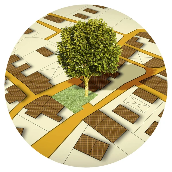 Kataszteri Térkép egy fa egy zöld terület-kerek ikon koncepció i — Stock Fotó