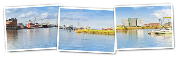 Panoramiczny widok na port w Belfaście ze stacją handlową — Zdjęcie stockowe
