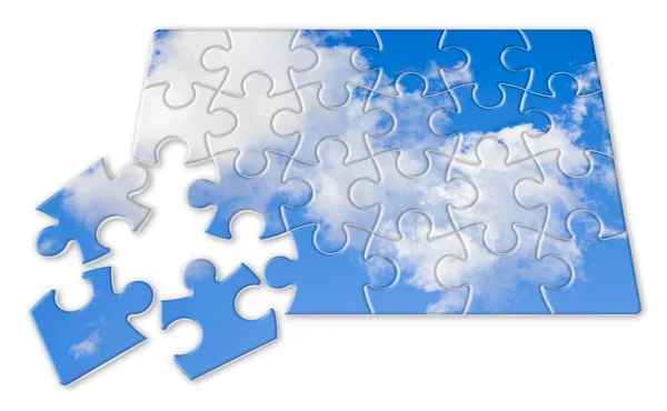 Obrazek koncepcyjny zmiany klimatu z pochmurnego nieba w puzzle kształt — Zdjęcie stockowe