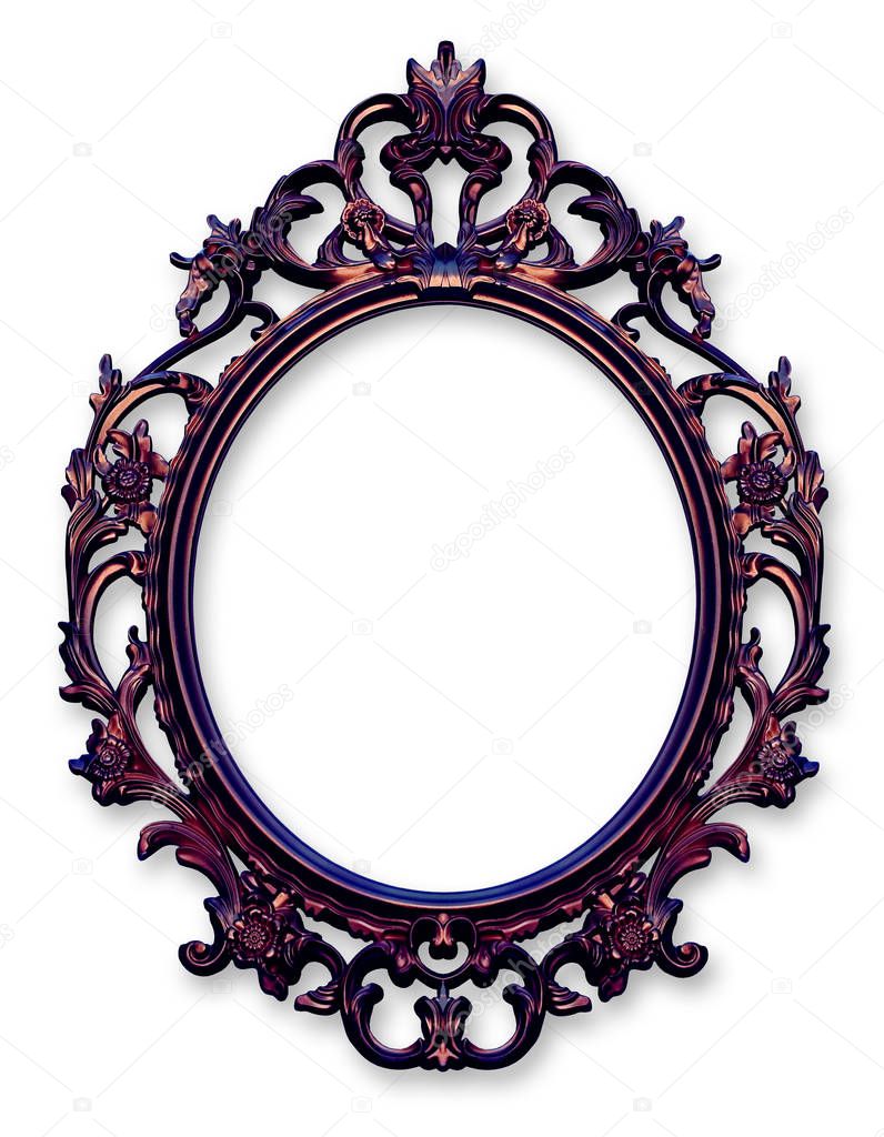 Blank wooden golden baroque frame - concept image with central c