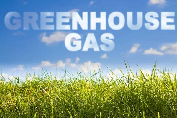 Greenhouse gas emissiones concept image against a green wild gra