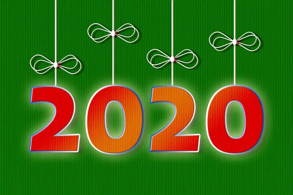 Glad 2020 konceptbild med hängande siffror på grön papp — Stockfoto