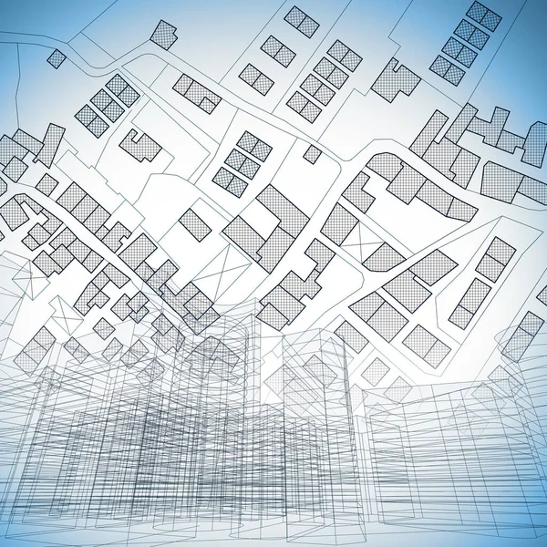 Fantasievolle Katasterkarte Des Territoriums Mit Gebäuden Straßen Und Stadtsilhouette Konzeptillustration — Stockfoto