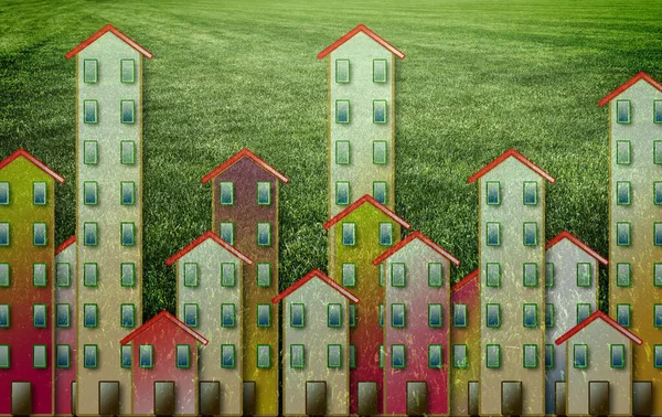 Früher Grasfelder Waren Stehen Heute Häuser Und Städte Konzeptbild — Stockfoto
