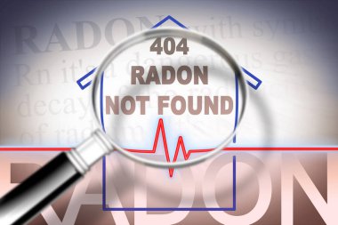 Evinizde bulunmayan radon gazından uzak - radon kirliliği ve büyüteçle ilgili kontrol tablosu ve konsept görüntü.