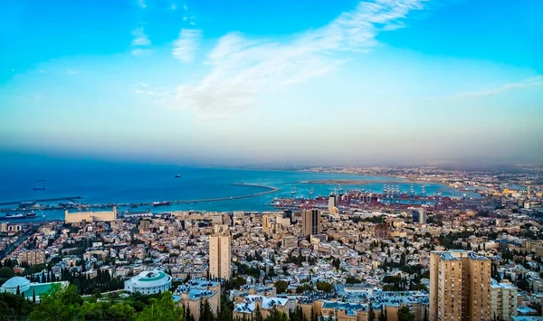 Panoramic View Harbor Port Haifa Downtown Haifa Harbor Industrial Zone — Stock Photo, Image