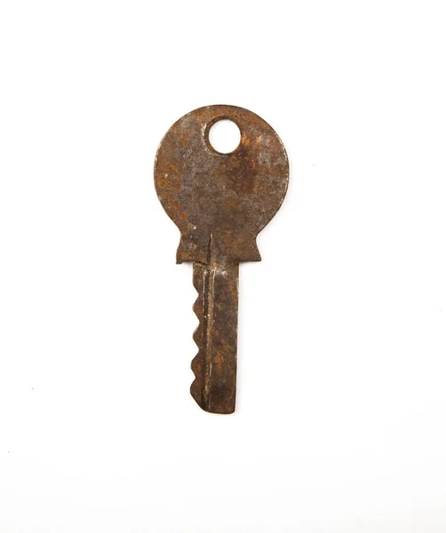 One Single Metal Vintage Rusty Antique Key Isolated White Background — Stock Photo, Image