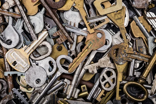 Background Assorted Old Multi Colored Metal Antique Keys Different Shapes — Stock Photo, Image