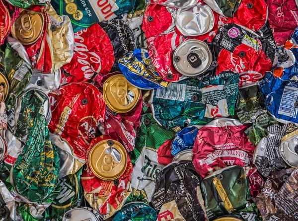 Budapest Hungary October 2019 Recycled Aluminum Beverage Cans Various Drink — Stock Photo, Image