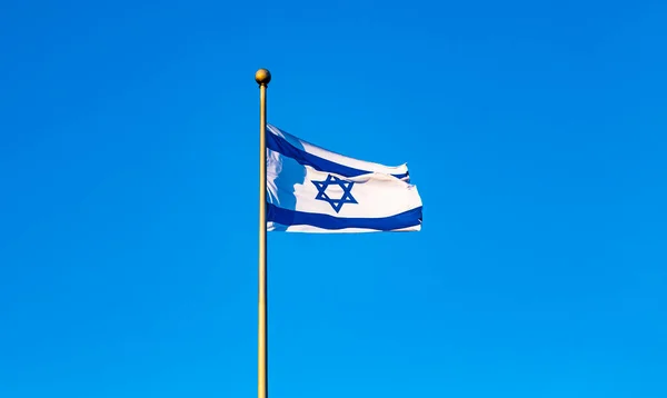 Drapeau National Israël Agitant Extérieur Sur Fond Ciel Bleu — Photo