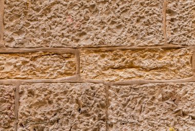 Kudüs taşından yapılmış eski bir duvar. İsrail, Kudüs.