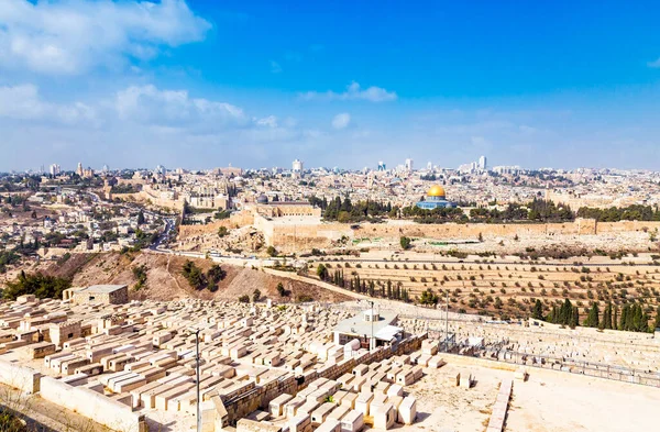 Jérusalem Old City Skyline Vue Sur Dôme Rocher Sanctuaire Islamique — Photo