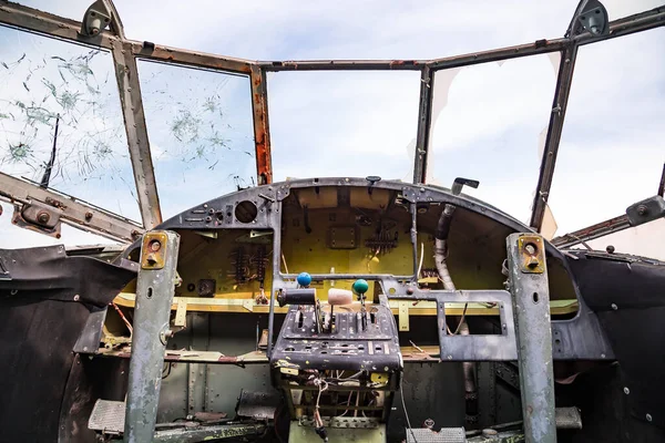 View Cockpit Old Ruined Aircraft Antonov Abandoned Airbase Aircraft Cemetry — Stock Photo, Image