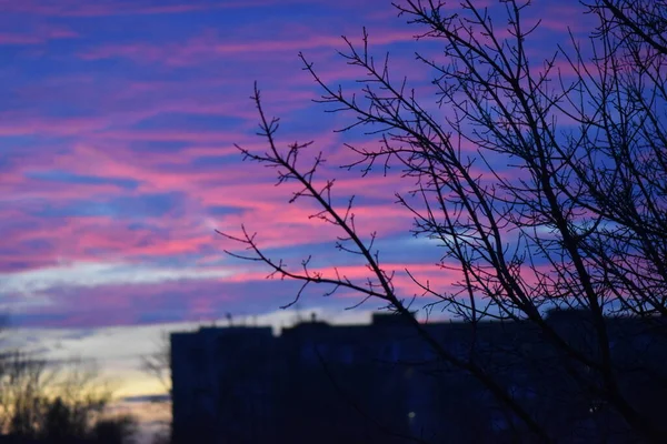 Dämmerung Der Stadt Schöner Sonnenuntergang — Stockfoto