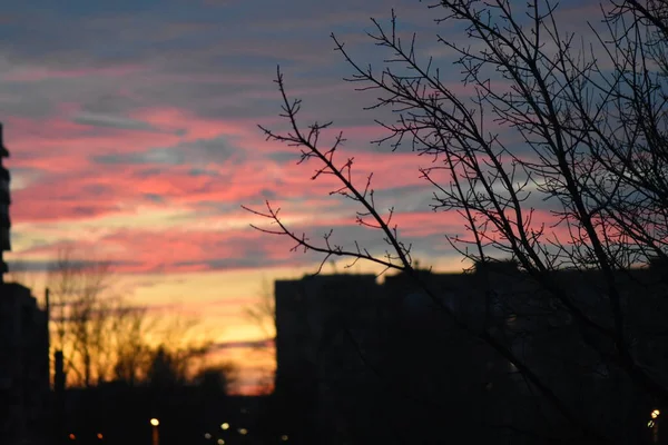 Crépuscule Dans Ville Magnifique Coucher Soleil — Photo