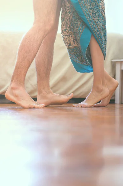 Legs Couple Embracing Home — Stock Photo, Image