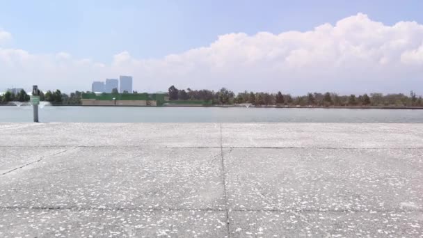 Mujer Joven Montar Bicicleta Lago Carril Bici Viajes Concepto Estilo — Vídeo de stock