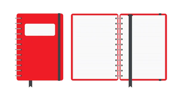 Rotes Notizbuch Geschlossen Und Offen Isoliert Auf Weißem Hintergrund Schulvektorhintergrund — Stockvektor