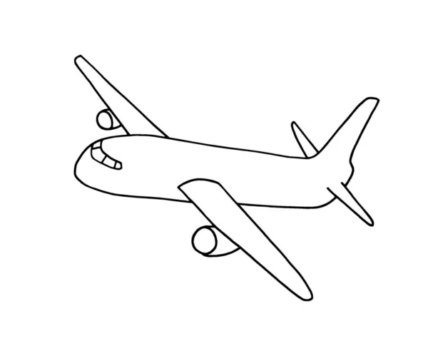 Airplane icon. Hand drawn outline illustration with black airplane on white background. — Stock Photo, Image