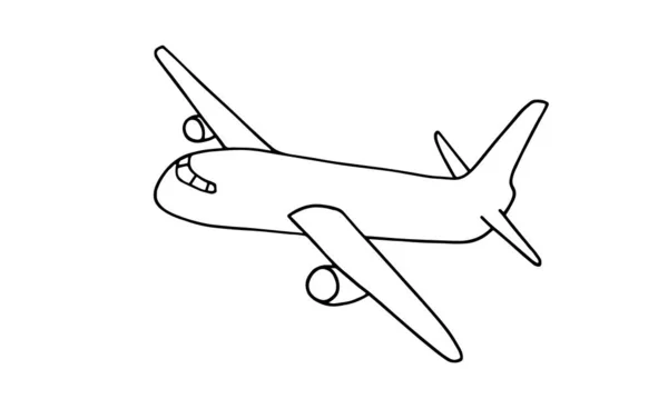 Ikona Samolotu Ręcznie Rysowany Zarys Ilustracji Czarnym Samolotem Białym Tle — Wektor stockowy