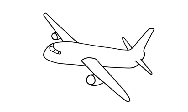 Икона Самолета Ручной Рисунок Контура Черным Самолетом Белом Фоне Линейное — стоковый вектор