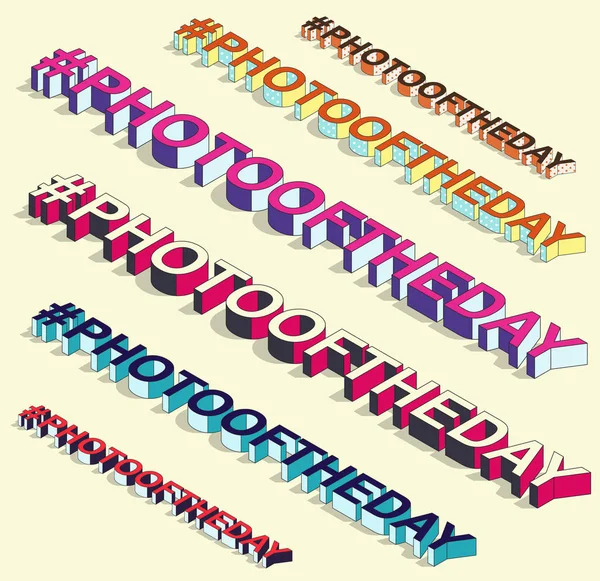Isometrische hashtag - photooftheday. Internet ondertekenen — Stockvector
