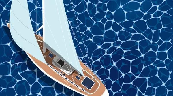 Boş Alanı Ile Yelkenli Gemi Yatay Banner Üstten Görünüm Yelkende — Stok Vektör