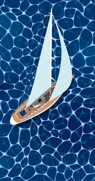 セーリング船縦チラシ テキストのためのスペース 深い青色の海の水の上から見る帆ボート 高級ヨットレース セーリング レガッタ ベクトルの海 世界的なヨットの航海や旅行します セーリング ボート — ストックベクタ