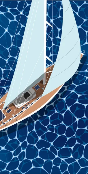セーリング船縦チラシ テキストのためのスペース 深い青色の海の水の上から見る帆ボート 高級ヨットレース セーリング レガッタ ベクトルの海 世界的なヨットの航海や旅行します ヨット スポーツ — ストックベクタ