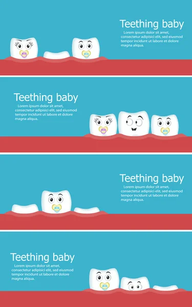 Tandsprickning baby flygblad med tänder — Stock vektor