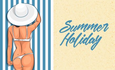 Yaz tatil afiş ile güneşlenme seksi kız