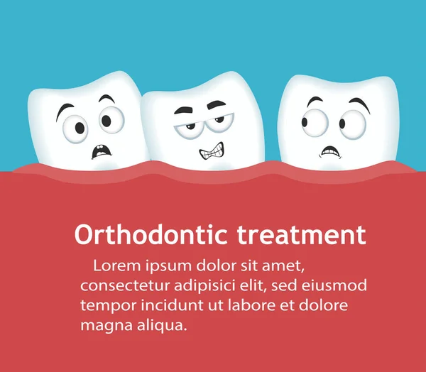 Banner de tratamiento de ortodoncia con caracteres de dientes — Vector de stock
