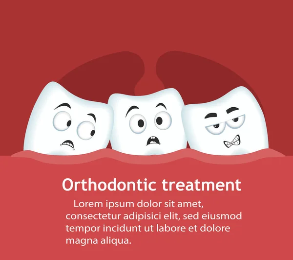 Banner de tratamento ortodôntico com caracteres de dentes —  Vetores de Stock