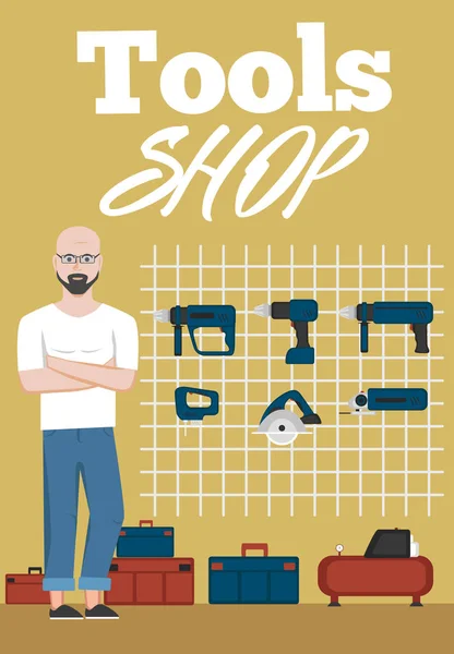 Banner de tienda de herramientas con instrumentos — Vector de stock