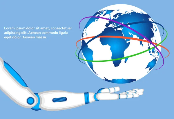 Robot ręka trzyma świata — Wektor stockowy