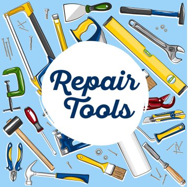 Onarım araçları afiş, el tarzı çizilmiş