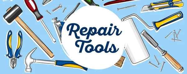 Banner de herramientas de reparación en estilo dibujado a mano — Vector de stock
