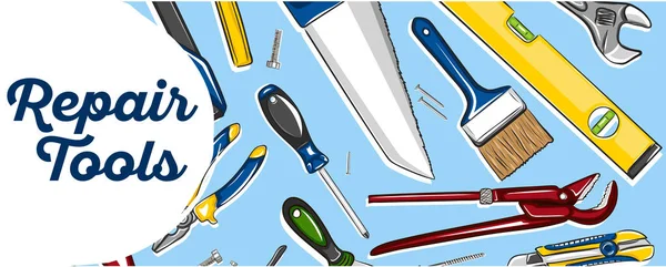 Banner de ferramentas de reparo no estilo desenhado à mão — Vetor de Stock