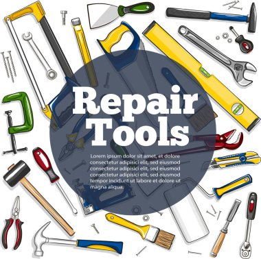 Onarım araçları afiş, el tarzı çizilmiş