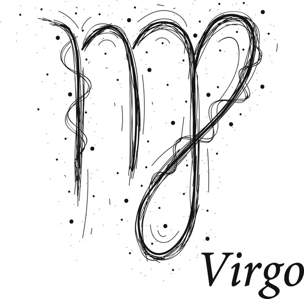 Signe astrologique Vierge, horoscope dessiné à la main — Image vectorielle