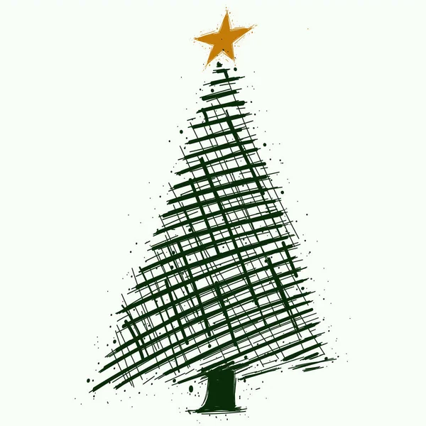 Árbol de navidad dibujado a mano símbolo de vector o logotipo — Archivo Imágenes Vectoriales