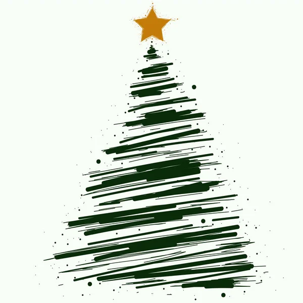 Árbol de navidad dibujado a mano símbolo de vector o logotipo — Archivo Imágenes Vectoriales