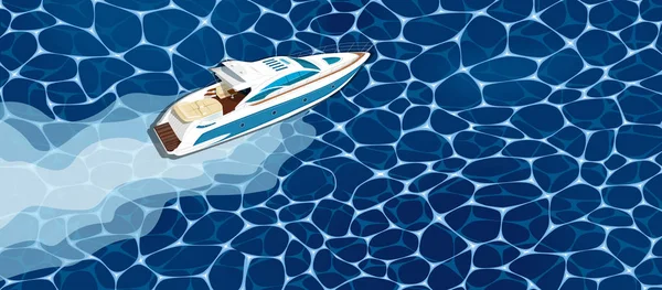 Bovenaanzicht speedboot op water-poster — Stockvector