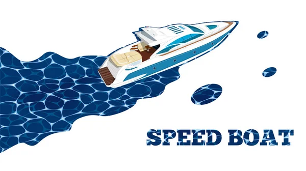 Velocidade de vista superior barco em cartaz de água — Vetor de Stock