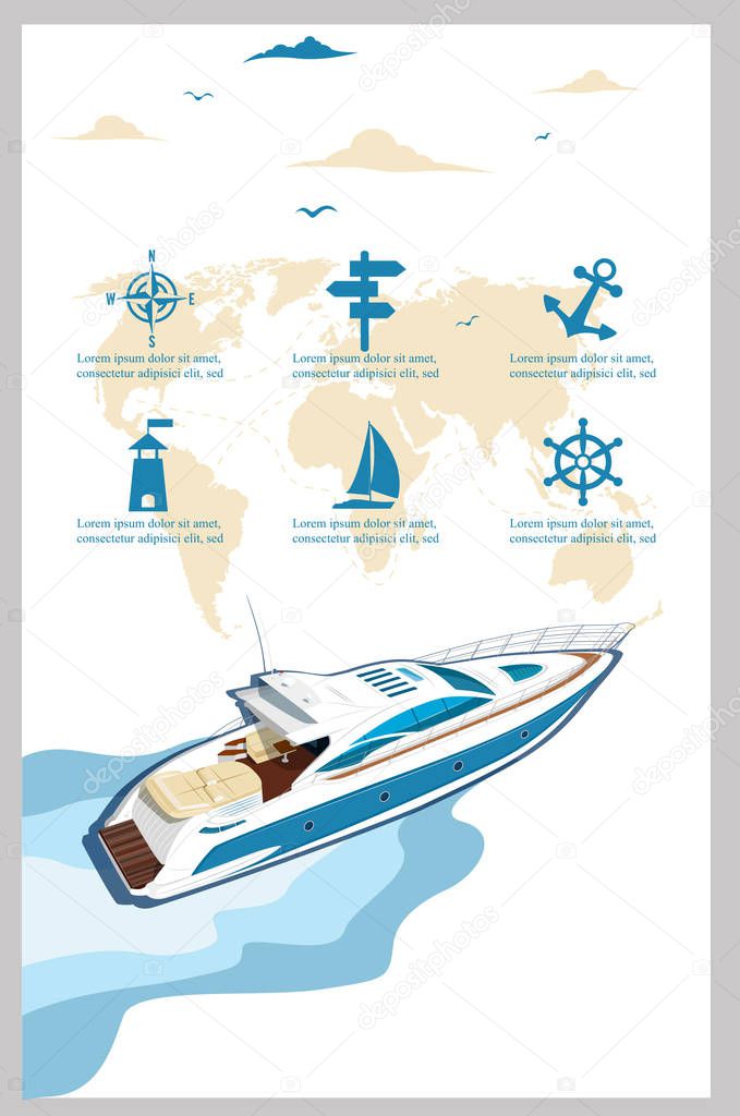 Top view speed boat on water poster