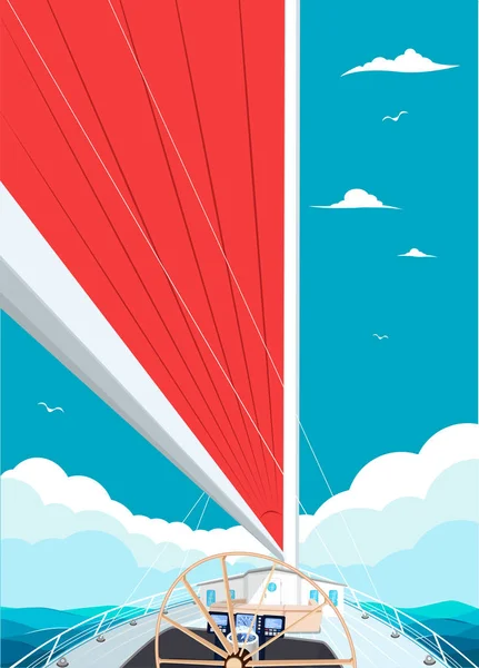 赤い帆のポスターが付いている帆船 — ストックベクタ