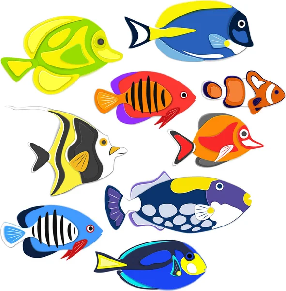 Reef fishes in paper art style — Stock Vector