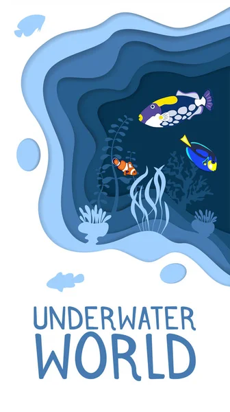 Underwater world design with coral reef fishes — Stock Vector